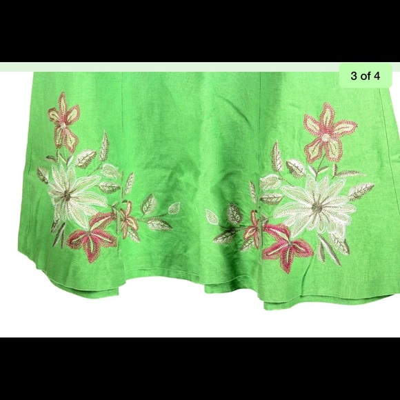A Line Green Flower Embroidered Linen Size 6 - Picture 3 of 4